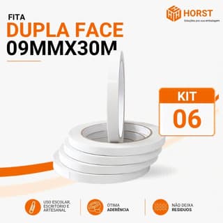 06 ROLOS DE FITA DUPLA FACE DE PAPEL FININHA 09MM X 30M - FIXAÇÃO FORTE HOT MELT
