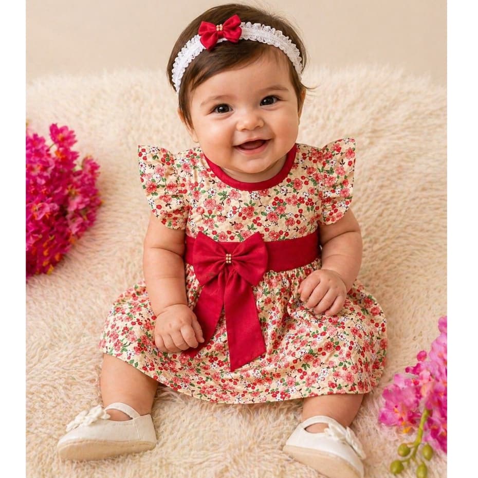 Vestido de bebê menina festa luxo 3 a 7 meses