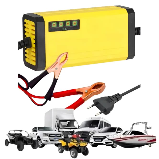 Carregador de Bateria Carro Moto 12V Inteligente Automático com Display LED Bivolt