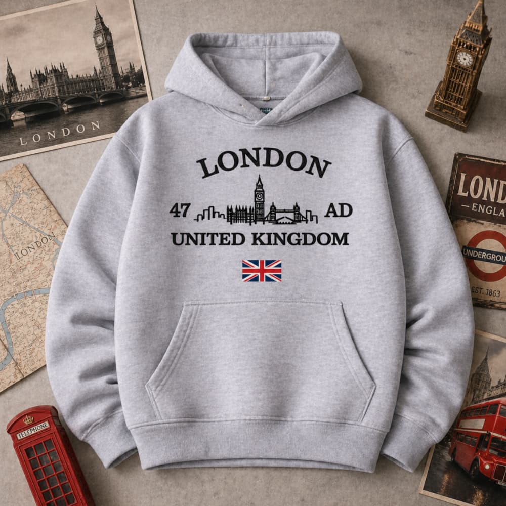 Moletom Canguru Adulto London Inglaterra Bege Estampa UK Moderna Quentinho e Estiloso Inverno