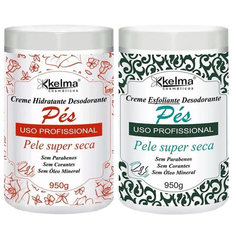 🦶 Kit Creme Para os Pés Kelma 950g | Esfoliante + Hidratante | Pés Macios e Lisos | Spa em Casa