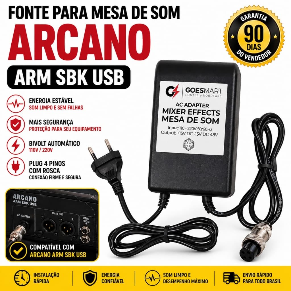 Fonte Carregador 15V 48V Mesa de Som Arcano ARM-SBK USB
