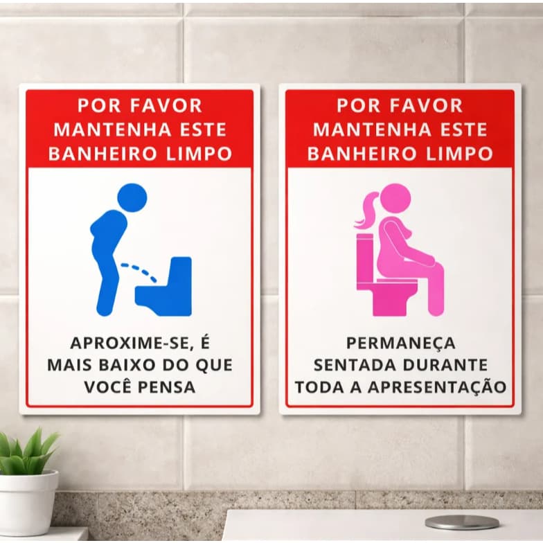 2 Placas de Sinalização Mantenha o Banheiro Limpo