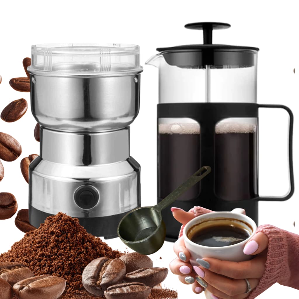 Kit Café Moedor Elétrico Inox + Prensa Francesa 600ml