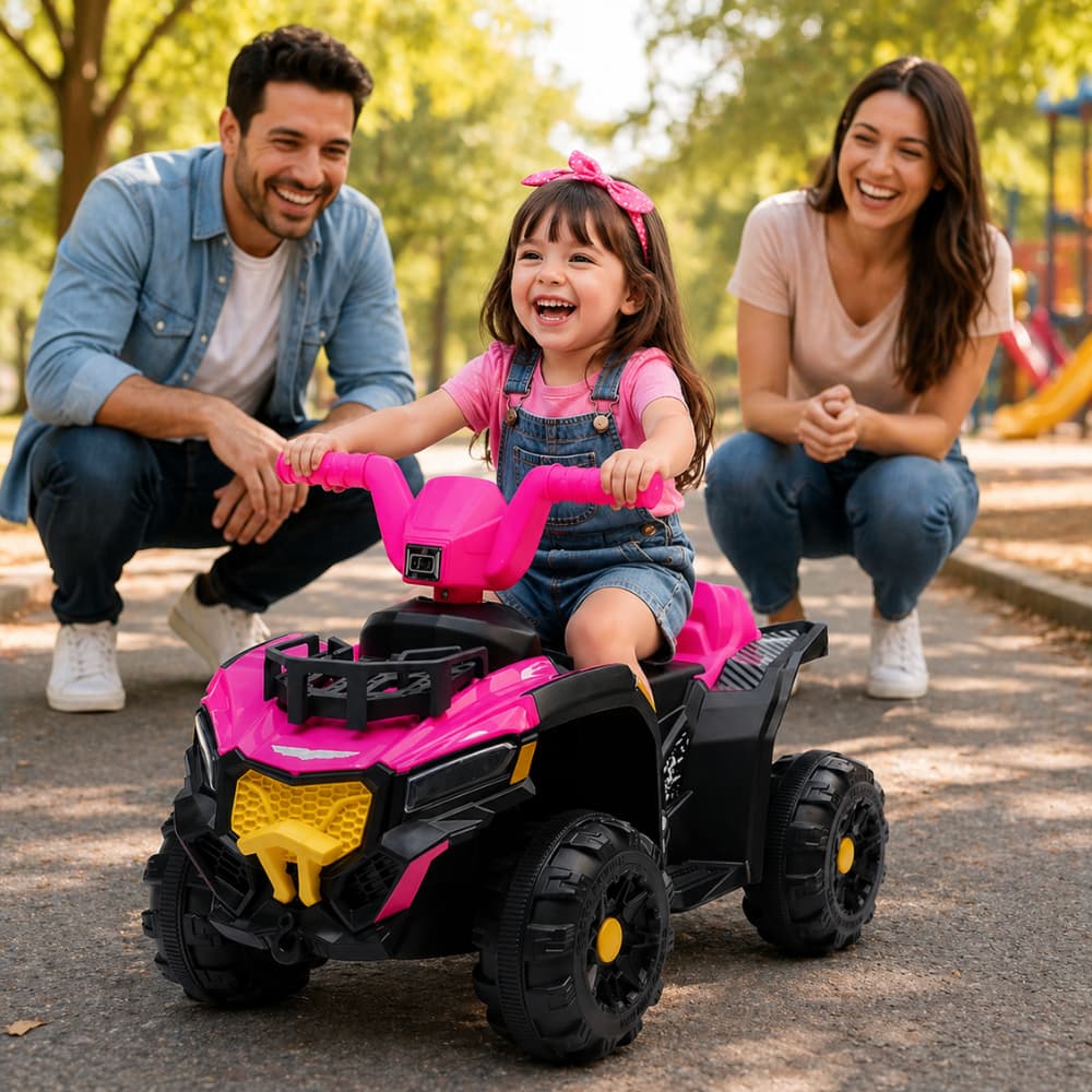 Quadriciclo Infantil Elétrico Rosa 6V 4 Rodas Luz Som Aventura Criança +3 Anos Seguro Até 25kg