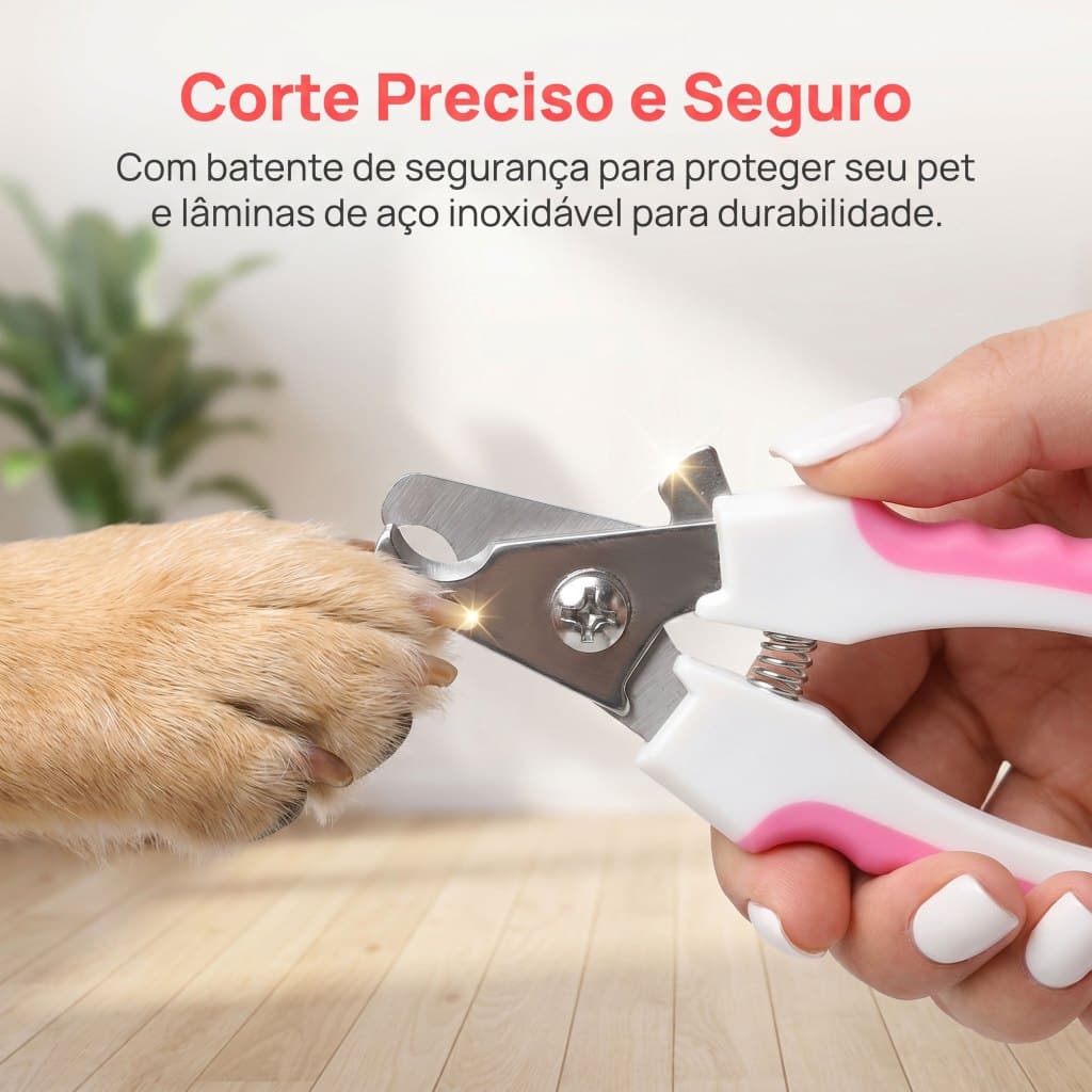 Kit Cortador de Unhas com Lima para Cães e Gatos, Alicate com Limitador de Segurança (Safety Stop) Anti-Sangria, Lâmina