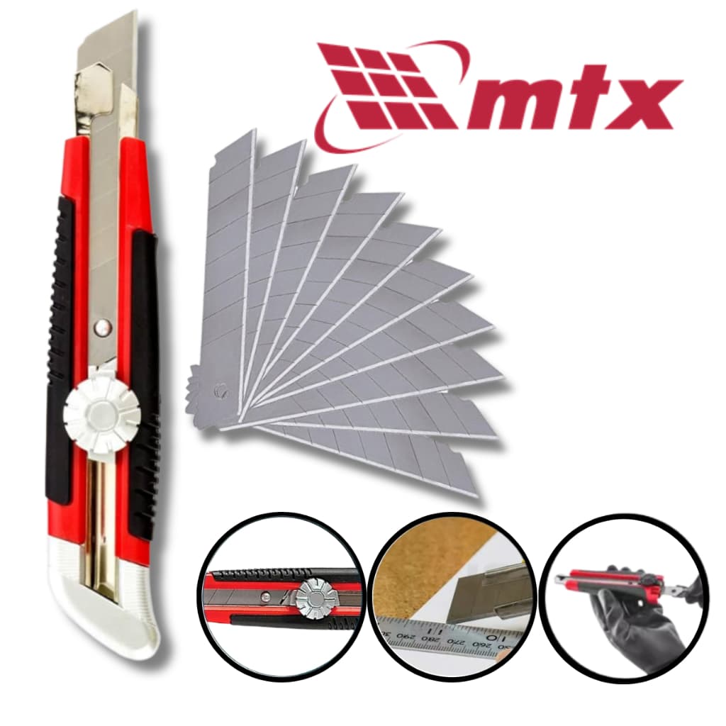 Estilete Profissional MTX + 10 Laminas para Estilete 18mm Estilete Emborrachado para Artesanato