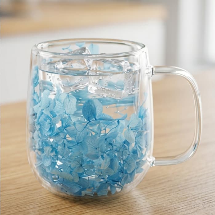 Xícara de Vidro Parede Dupla Flor Azul Clara 250ml – Ruvolo