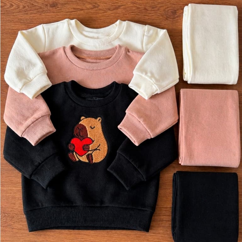 Conjunto Moletom Infantil Bebê blusa + Calça BORDADO CAPIVARA