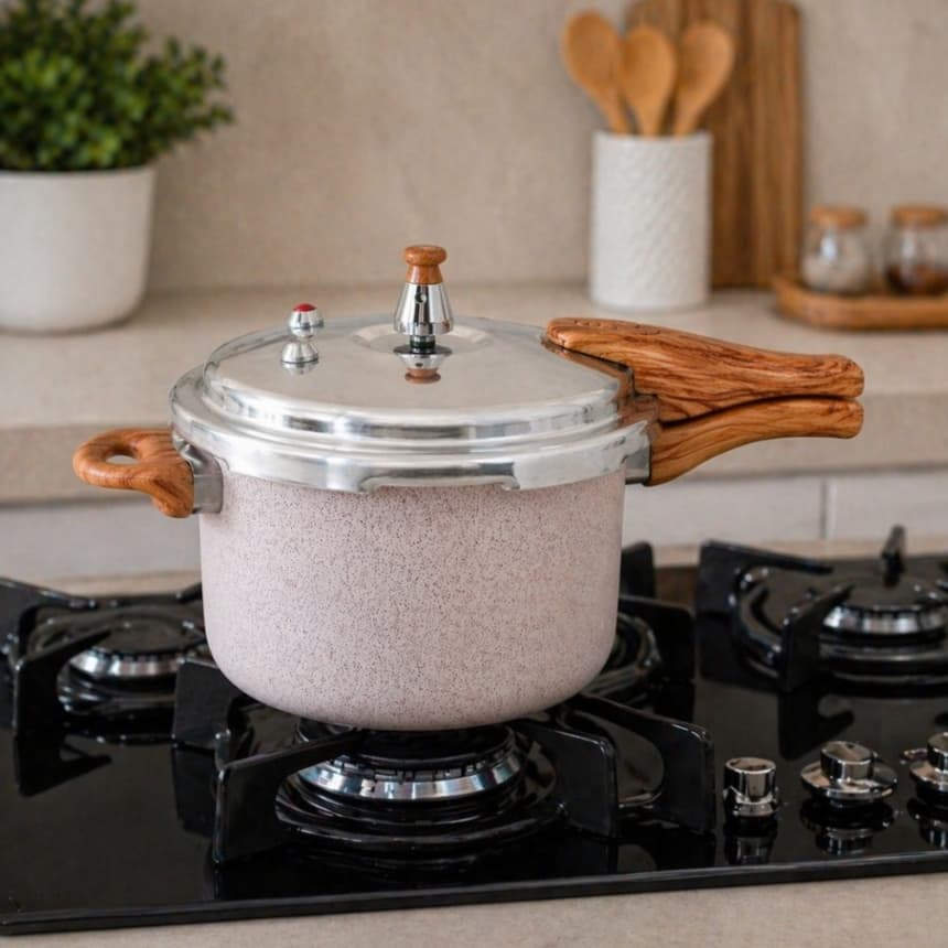 Panela de Pressão Indução 4,2L Revestimento de Cerâmica, Fechamento Externo 4 Valvulas de Segurança