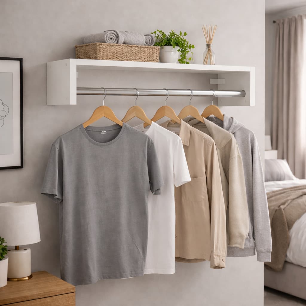 Cabideiro Prático 60cm MDF com Prateleira | Kit 2 Unidades Arara para Roupas | Quarto Organizado