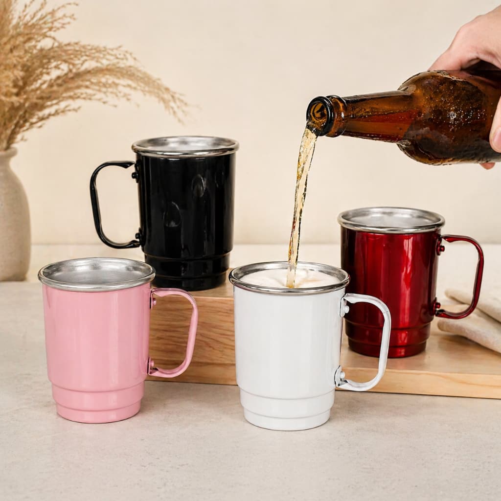 Kit 6 Caneca Borda Polida Chopp Colorida 350ml Aluminio