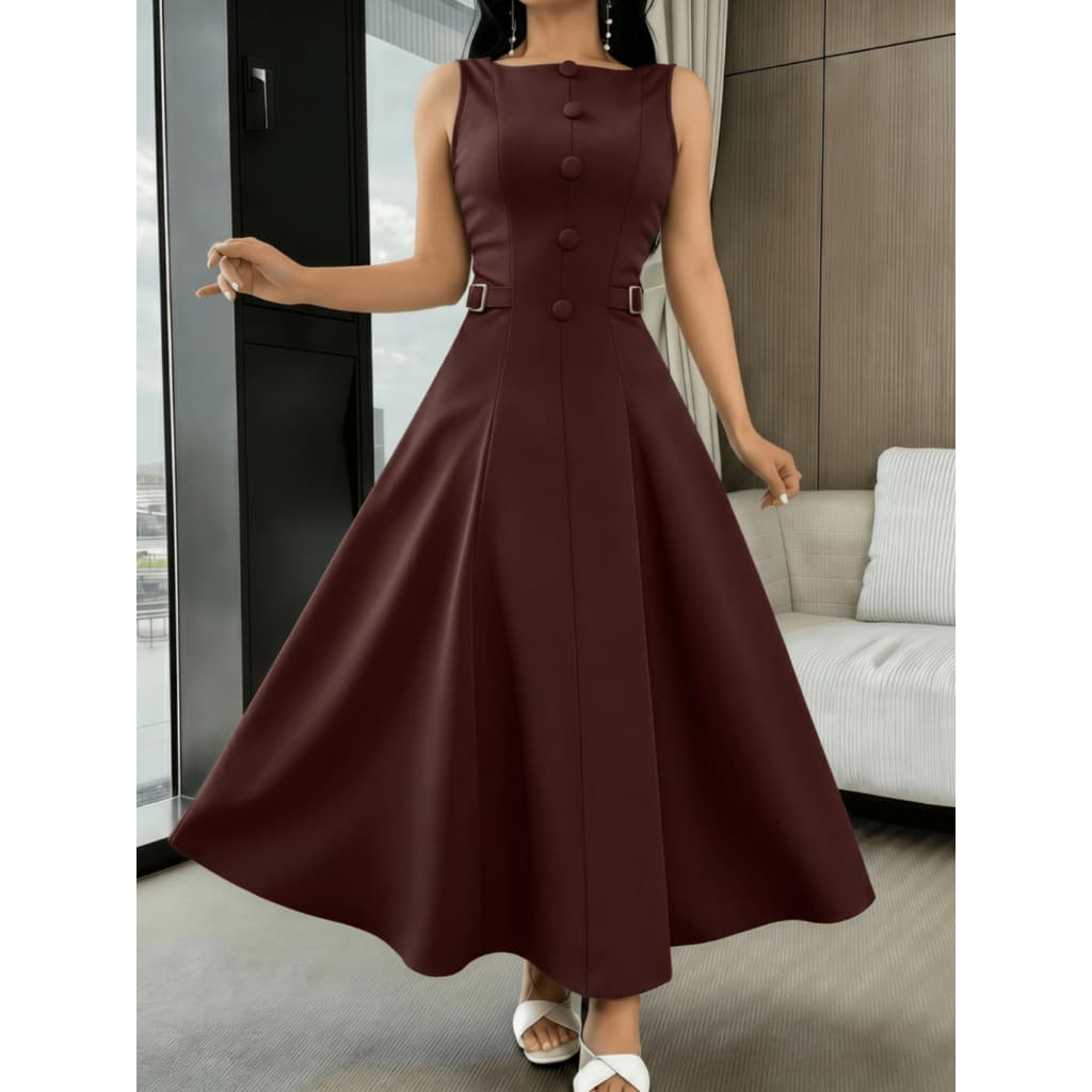 Vestido Longo Liso Casamento Social em Tecido Alfaiataria sem manga Elegante P M G