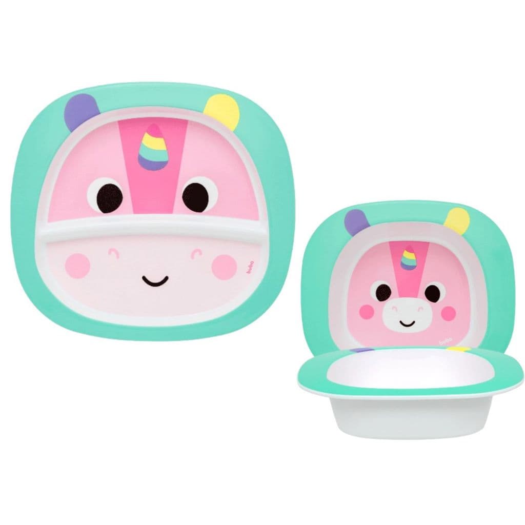 Kit Refeição infantil  Buba Prato Bowl Buba zoo Unicórnio