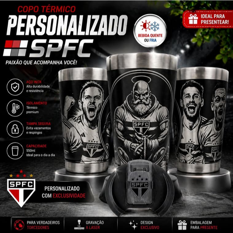 Copo Térmico 473 ml Personalizado a Laser Tema São Paulo