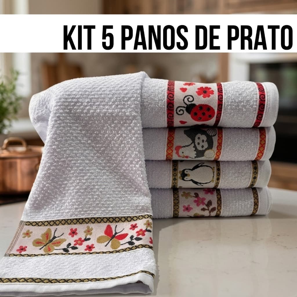 Pano de Prato KIT 5 100% Algodão Para Cozinha