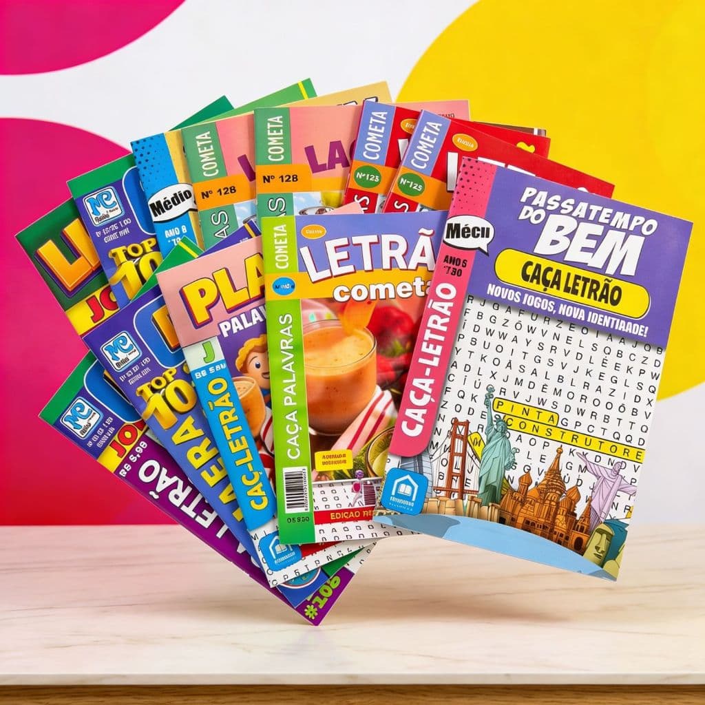 Kit com 40 Caça Palavras Letrão – Revistas Passatempos com Letras Grandes
