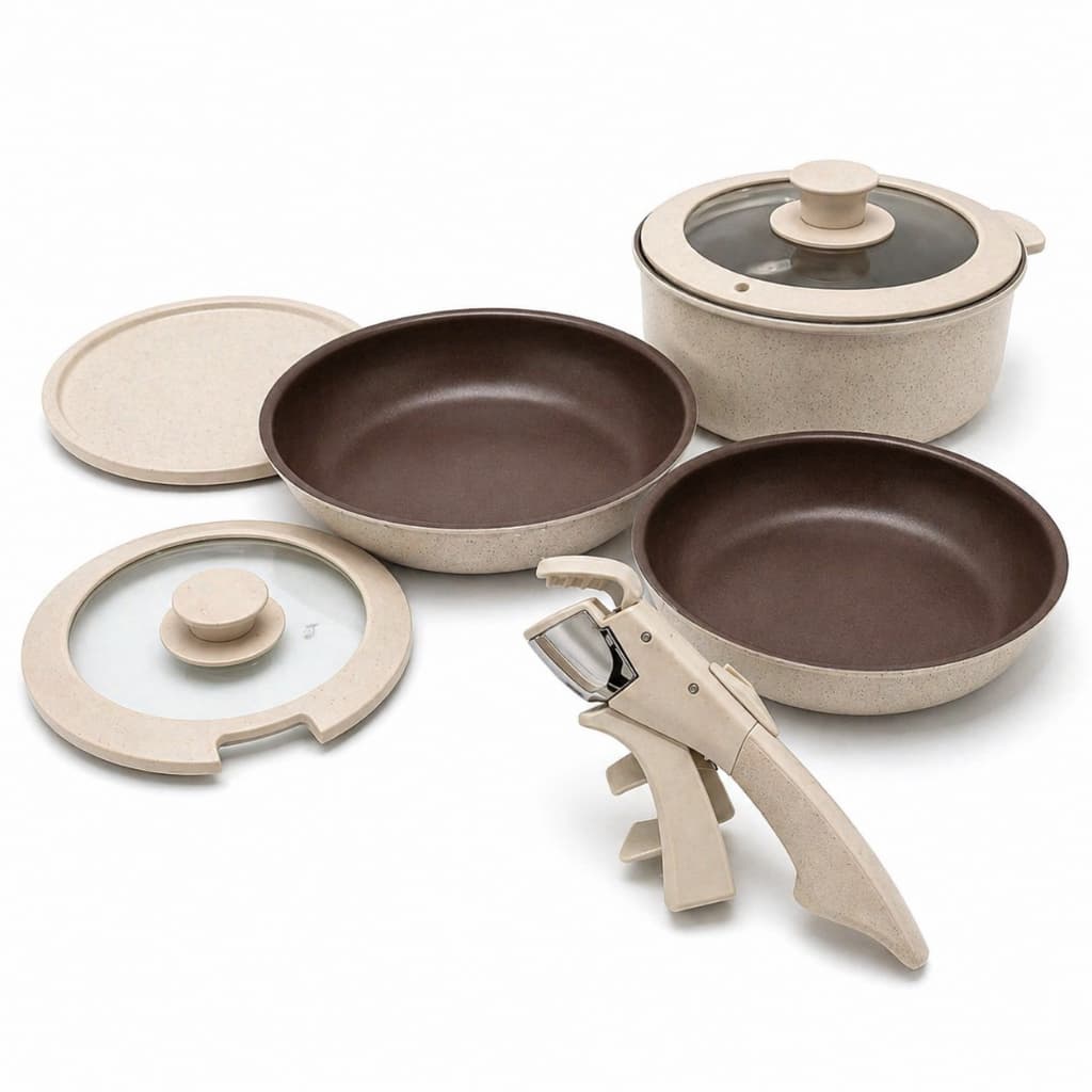 Jogo Panelas kit 7 Peças Frigideira Panela Tampa Antiaderente Moderna Elegante