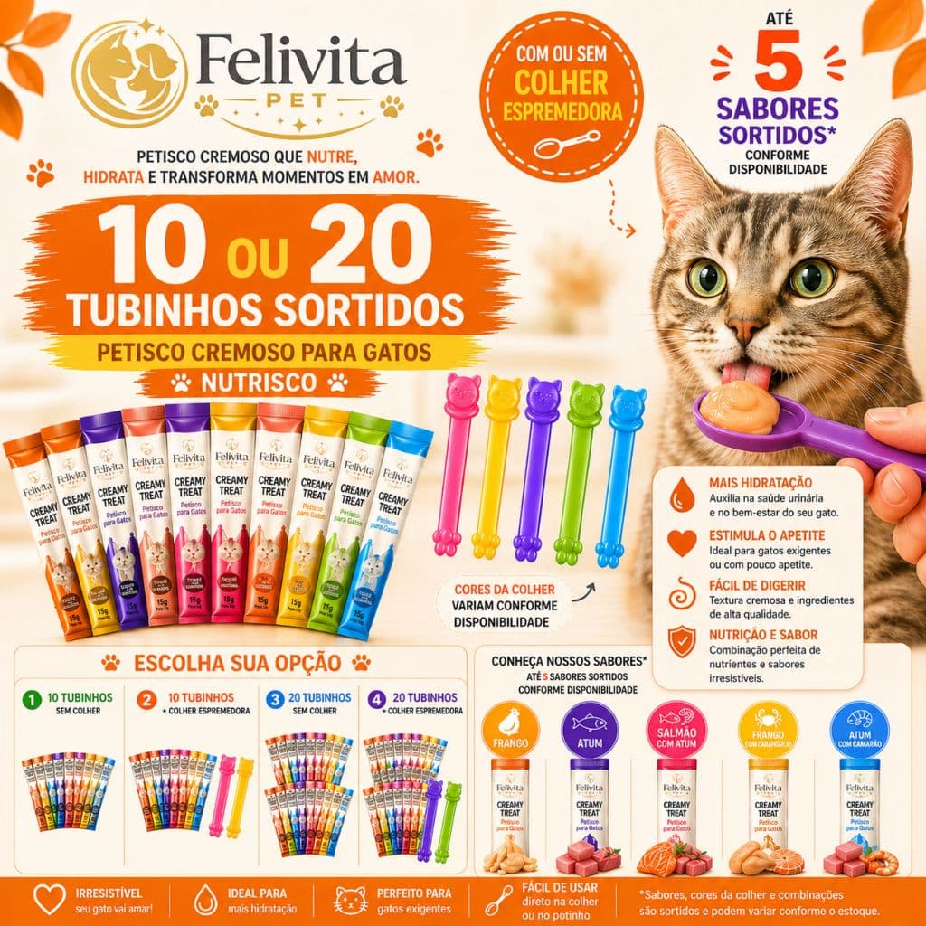 Petisco Cremoso Gato Nutrisco Tipo Churu 10/20 Tubinhos Sortidos Com ou Sem Colher | Snack Gatos