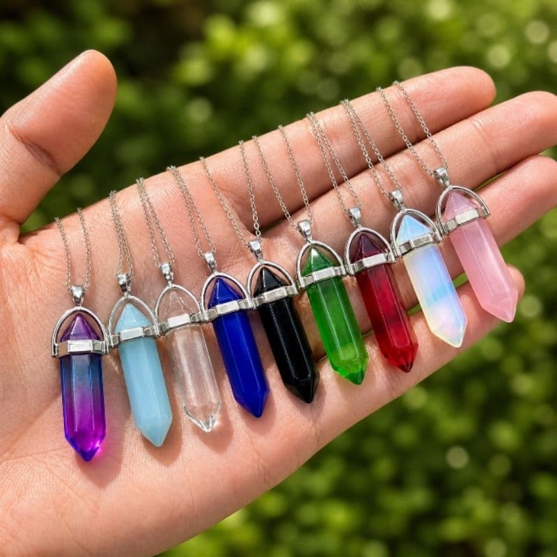 Colar Pedras  Cordão Ajustável Obelisco Hexazonal Cristal Vermelho Preto Azul Rosa cristal verde cristal quartzo