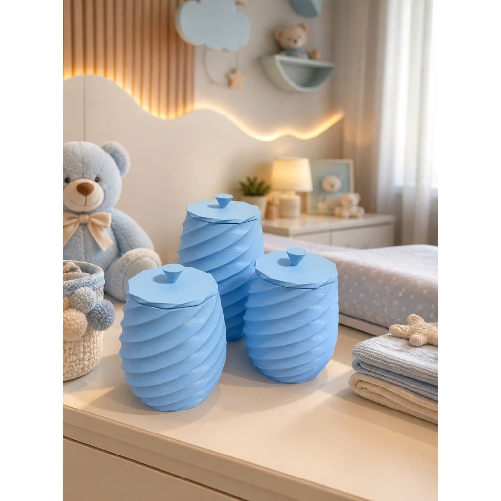 Kit 3 Potes Decorativos Infantil Organizador Quarto Bebê Porta Algodão Laço Chupeta Luxo