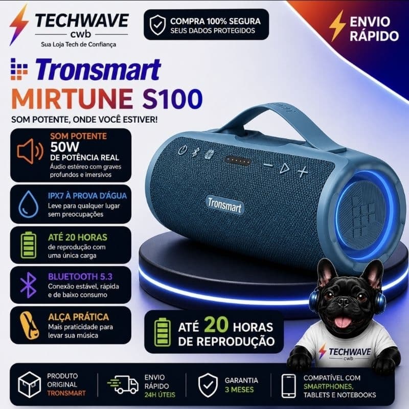 Caixa de Som Tronsmart Mirtune S100 50w de potência  excelente qualidade 20 horas de bateria Azul
