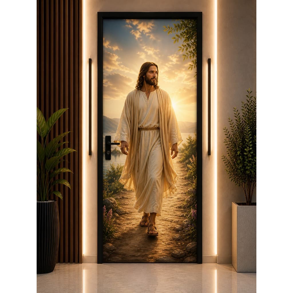 Capa de porta decorativa com elastico cristão fé religioso 0,85x2,10