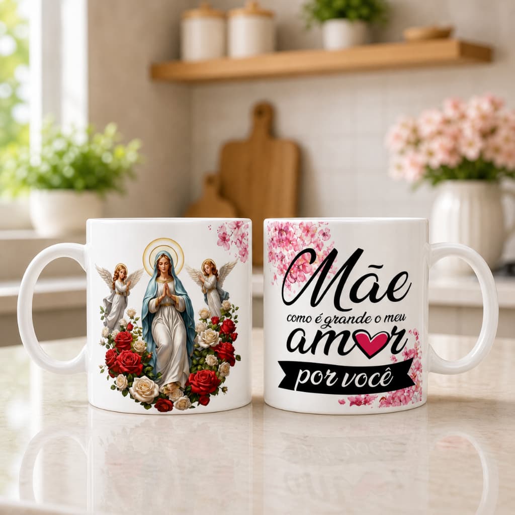 Caneca com Nome Nossa Senhora Personalizada Mãe Protetora Presente Religioso Católico Xícara