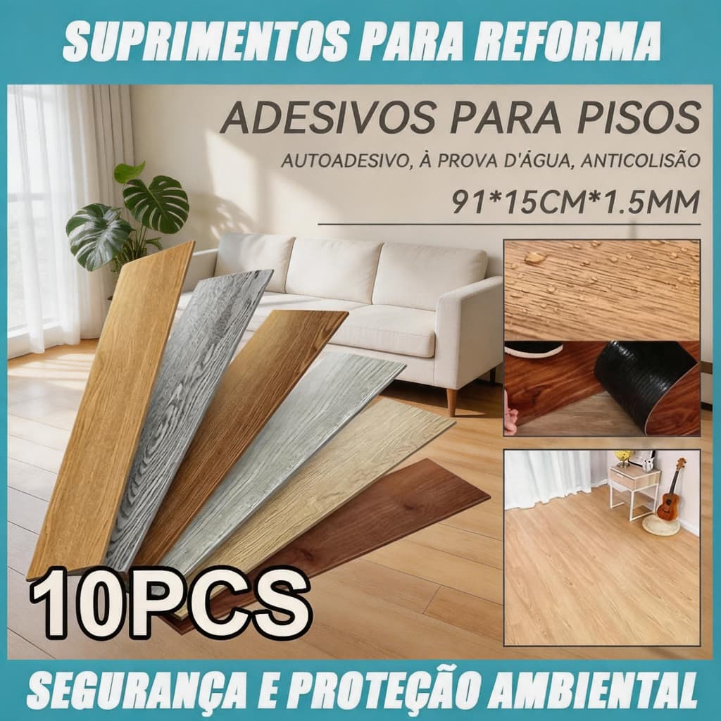 kit 10 Piso Vinílico Adesivo Piso Adesivo Madeira Premium Régua Madeira - Premium e Durável!