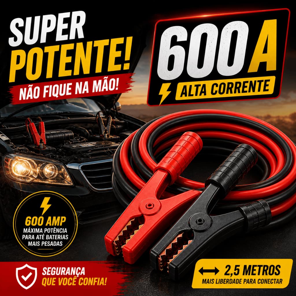 Cabo Chupeta 600A Alta Potência 2,5m Reforçado Para Carro Bateria Automotiva Emergência