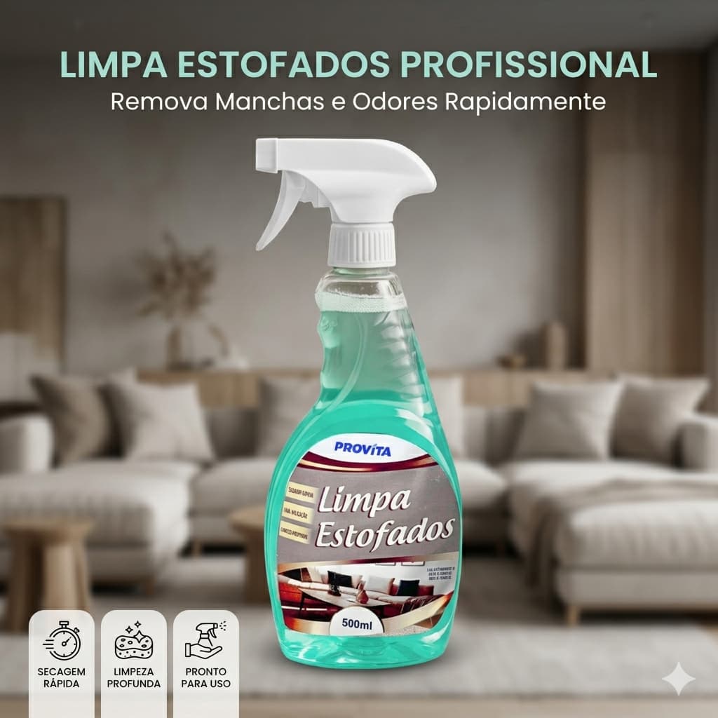 Limpa Estofado A Seco Spray Espuma 500ml Sofá Colchão Banco Carro Poltrona Limpeza Profunda