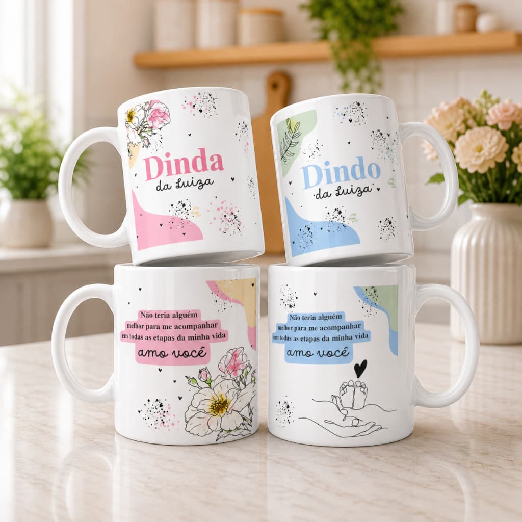 Caneca com Nome Dinda/Dindo Madrinha/Padrinho Personalizada Xícara