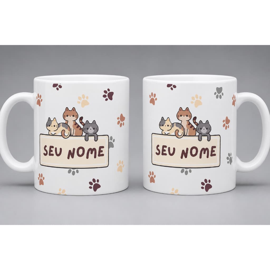 Caneca Personalizada Gatinhos com Nome 325ml Presente Fofo Criativo