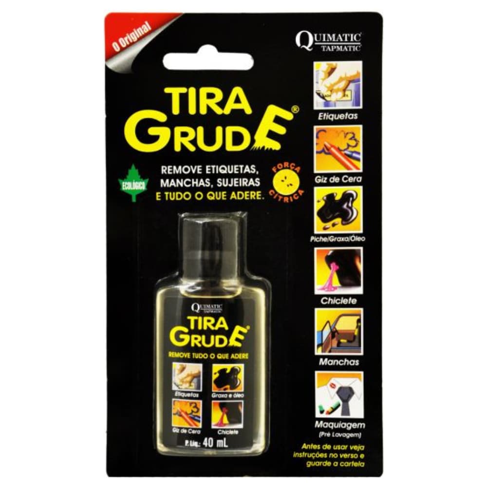 Tira Grude Removedor De Cola Etiquetas E Adesivos Quimatic 40ml Original Manchas Sujeiras Difíceis Chiclete