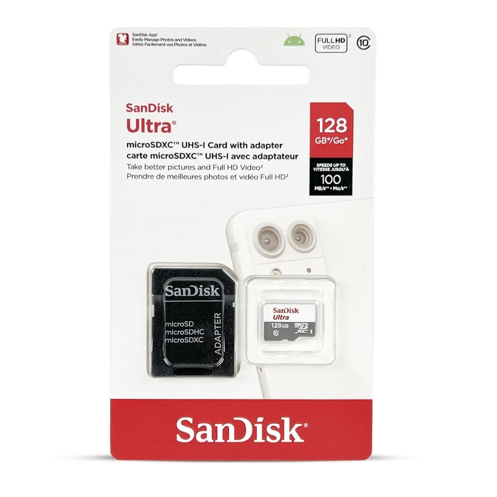 CARTAO DE MEMORIA MICRO SD SANDISK 128GB ULTRA FULL HD CLASSE 10 ORIGINAL COM NOTA FISCAL E GARANTIA