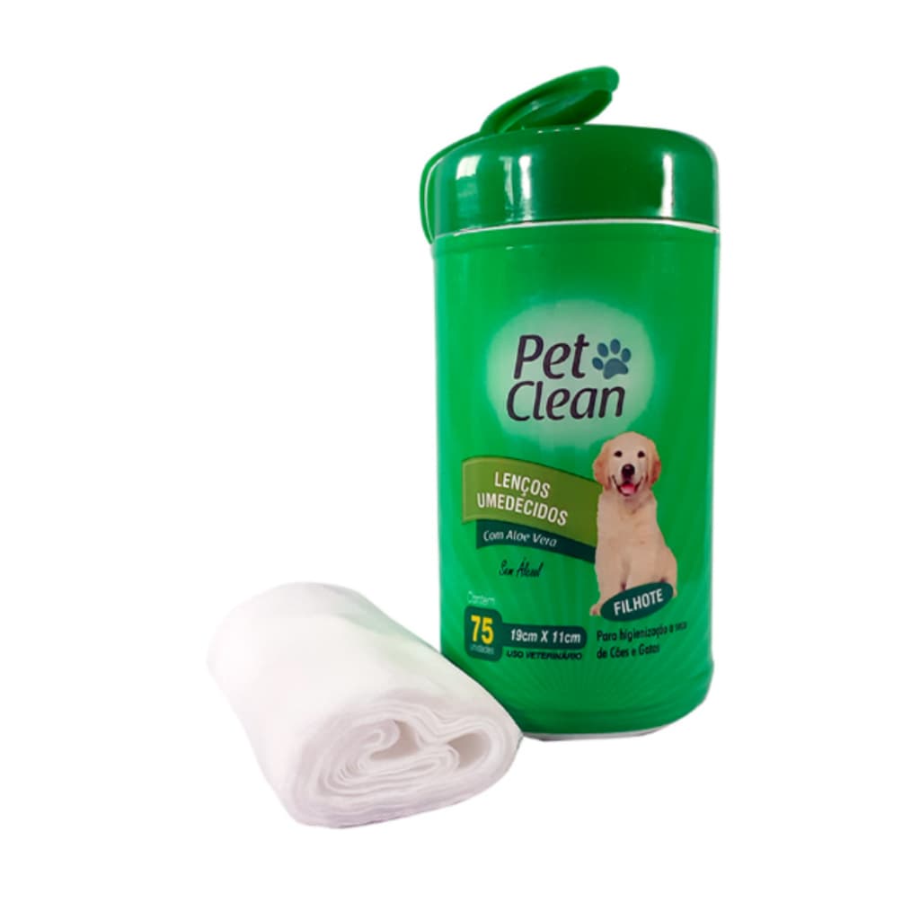 Lenço Umedecido Filhote Cachorro Gato Pet Clean 75 Unidades