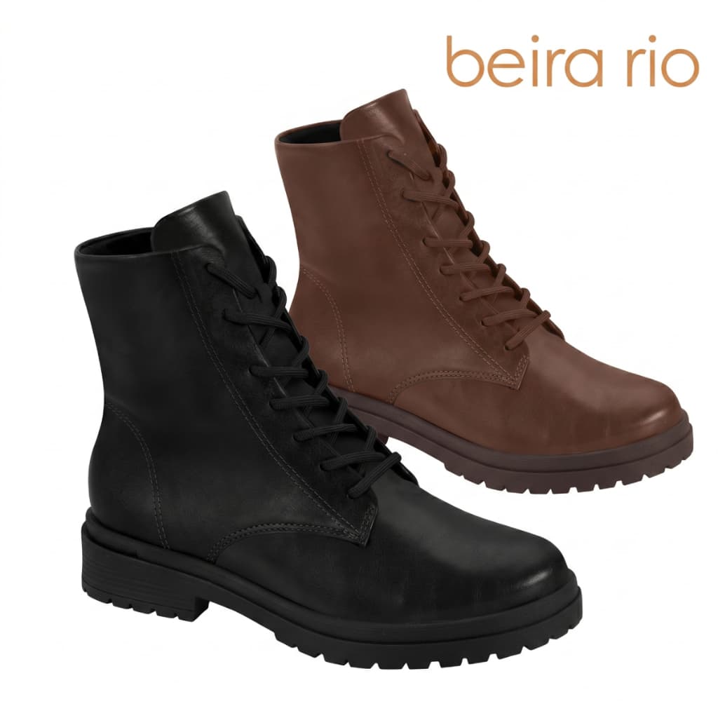 Bota Feminina Beira Rio Casual Coturno Cano Curto Solado Tratorado Confortável Original