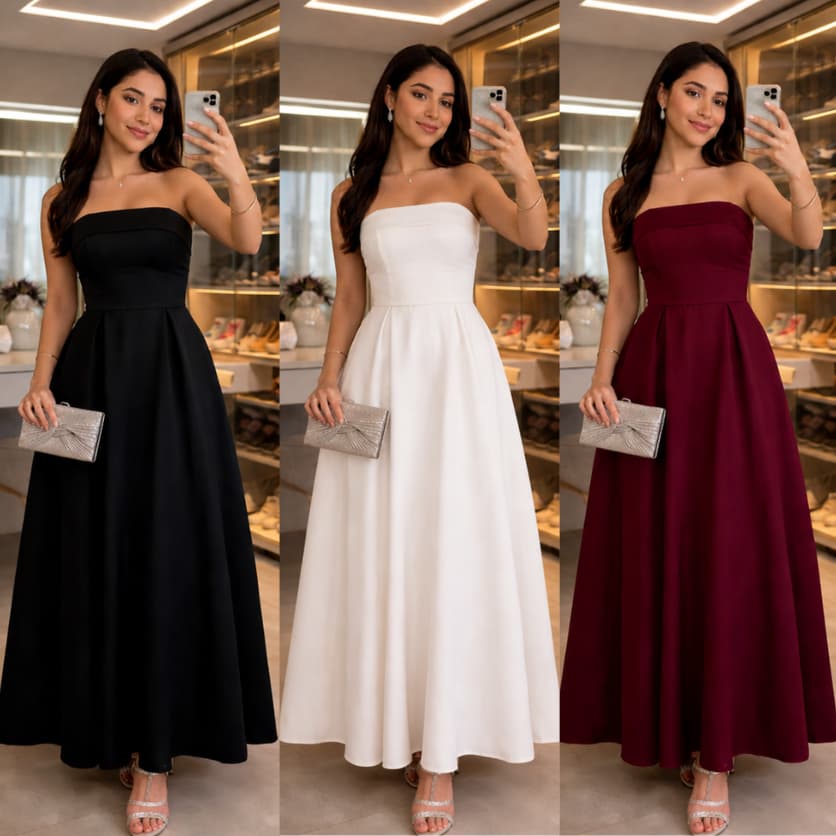 Vestido Longo Feminino Tomara que Caia com Bojo e Costas Abertas – Festa e Evento 2026