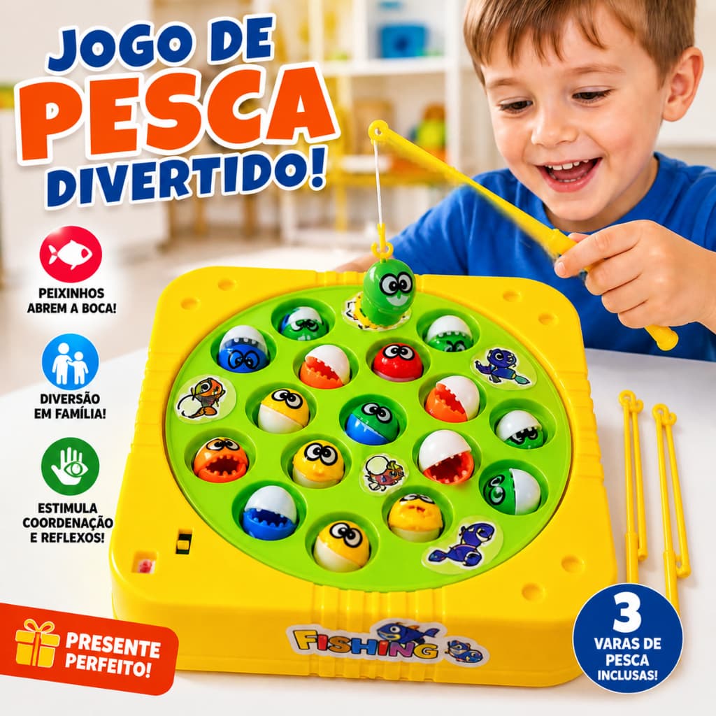 Jogo de Pescaria Infantil Elétrico Pega Peixe Pesca Maluca com Música Luz Brinquedo Criança