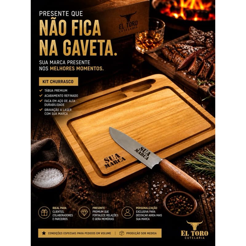 30 kits Churrasco Personalizados - Tábua e Faca com seu logotipo - Dia dos Pais - Brindes - Padrinhos