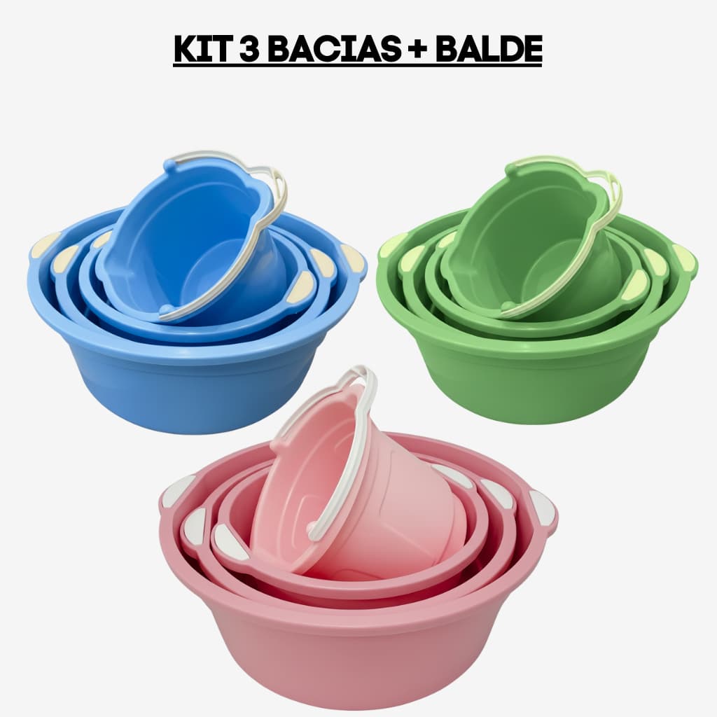 Kit Bacias Plásticas Balde Lavanderia Limpeza Multiuso Reforçada Roupas
