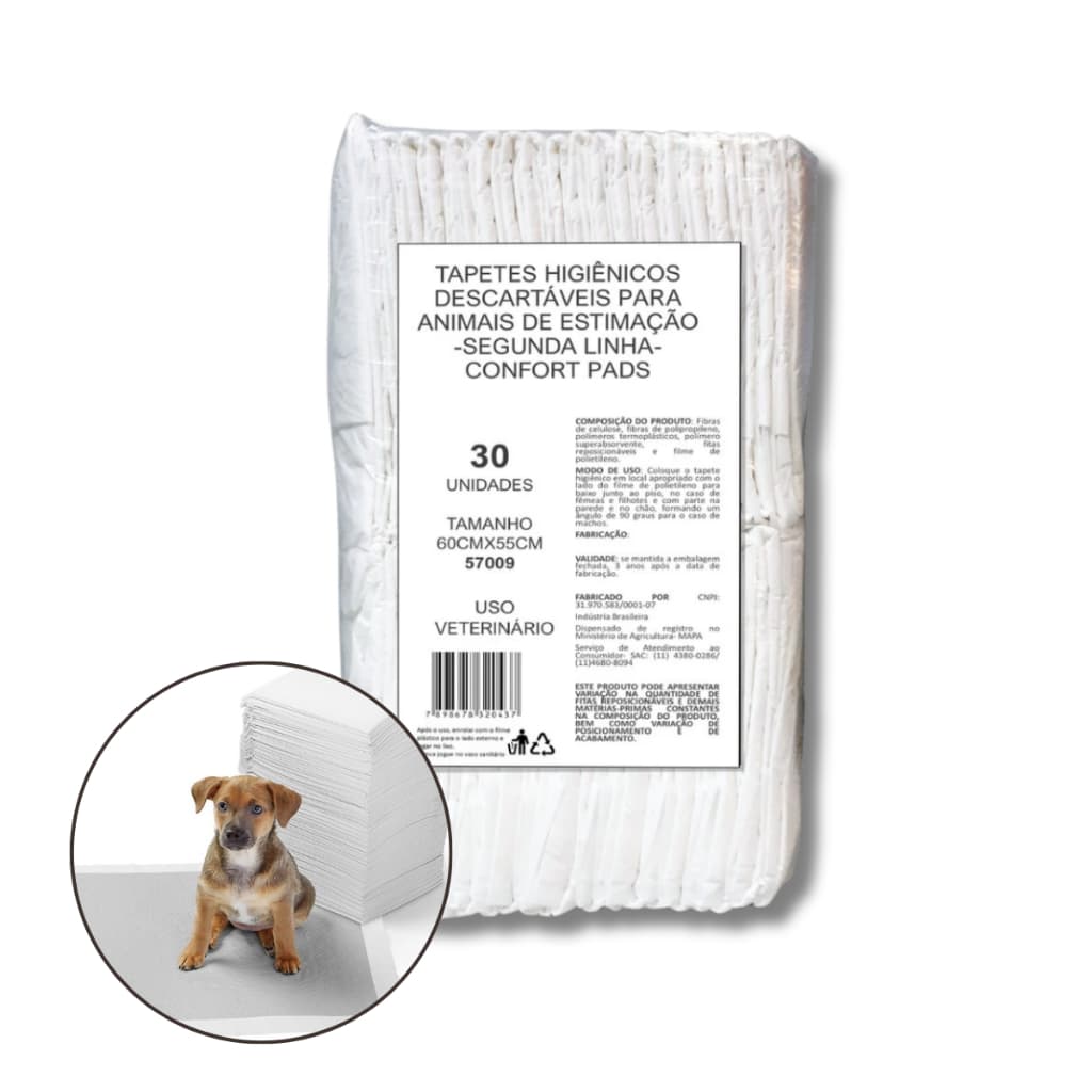 Tapete Higiênico Pet 55x60cm 30 unidades Confort Pads 2ª ( segunda ) Linha Econômico Absorvente