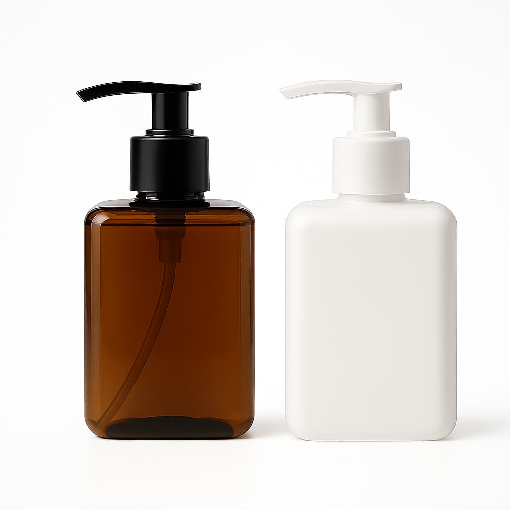 Saboneteira Frascos Pet 200 Ml nas cores Âmbar Branco Preto Saboneteira com Bico de Pato
