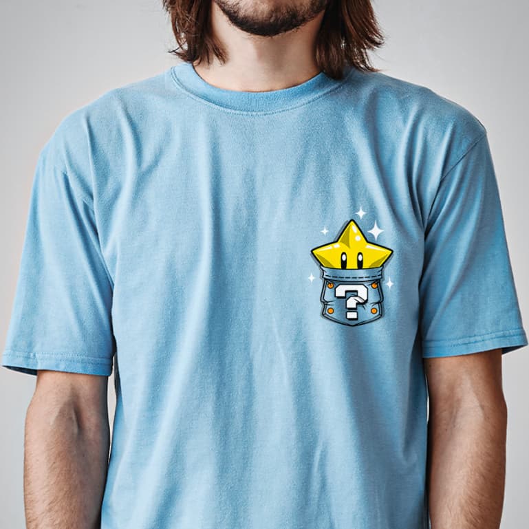 Camiseta MARIO ESTRELA BOLSO VIDEO GAME Streetwear 100% Algodão Unissex Camisa Premium