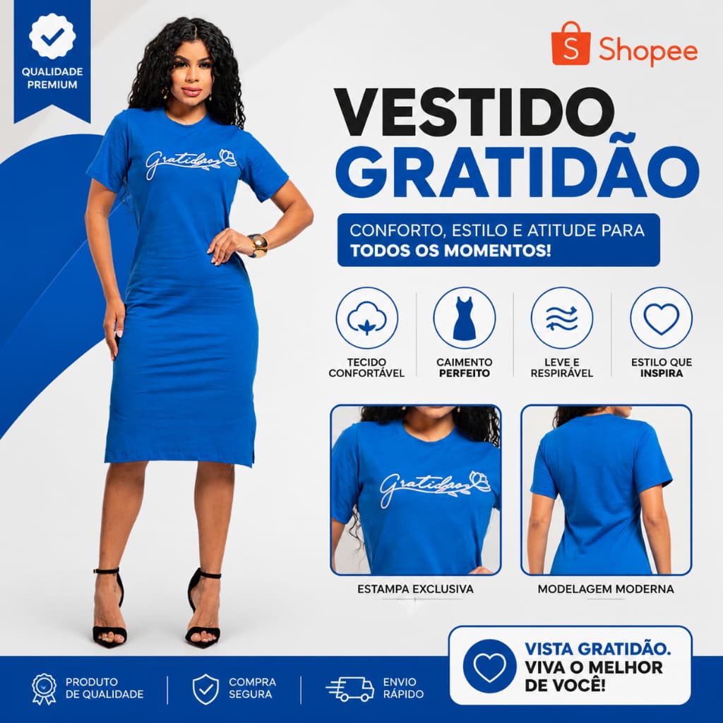 Vestido Feminino Midi Algodão Leve e Confortável Dia a Dia