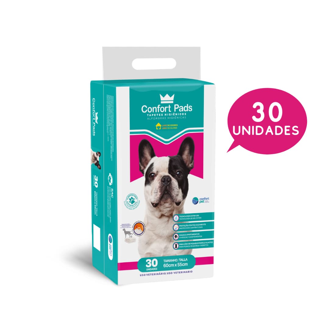 Tapete Higiênico Cães Confort Pads 60x55 Gel Absorvente Antivazamento 30un