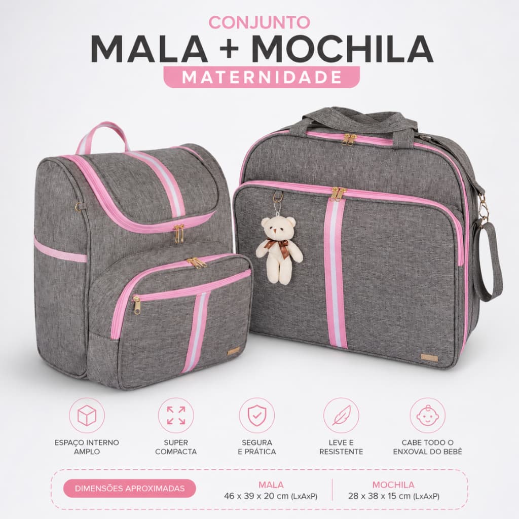 Kit bolsas Maternidade Mala e Mochila 2 em 1 AMOR