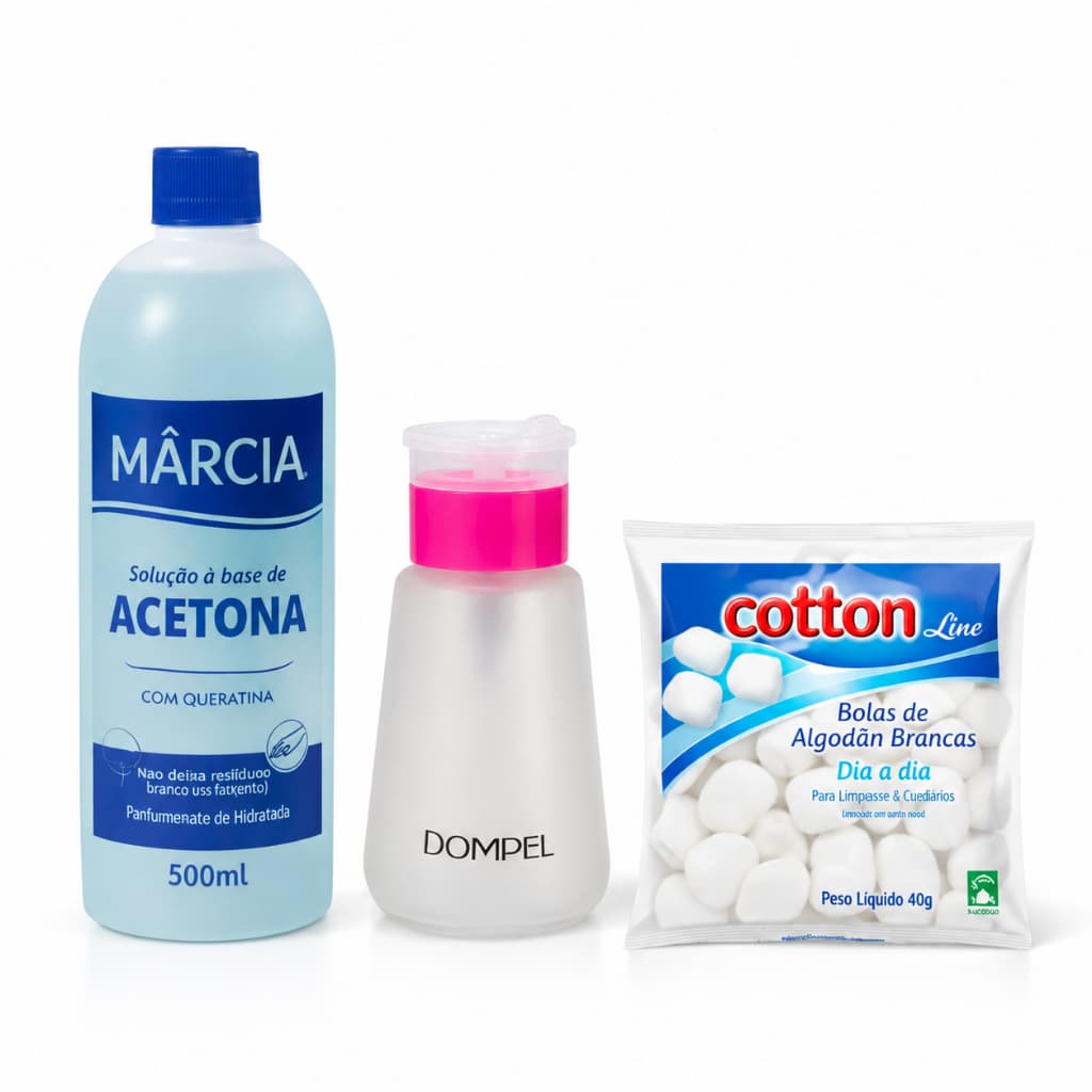 KIT Manicure 1 Pacote de Algodão Cotton 40 g+ 1 Dosador 160 ML+ 1 Acetona 500 ML
