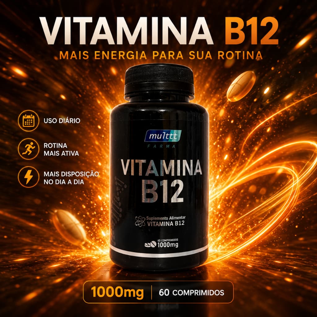 Vitamina B12 1000mcg 60 Comprimidos Suplemento Alimentar Energia Foco Disposição e Vitalidade