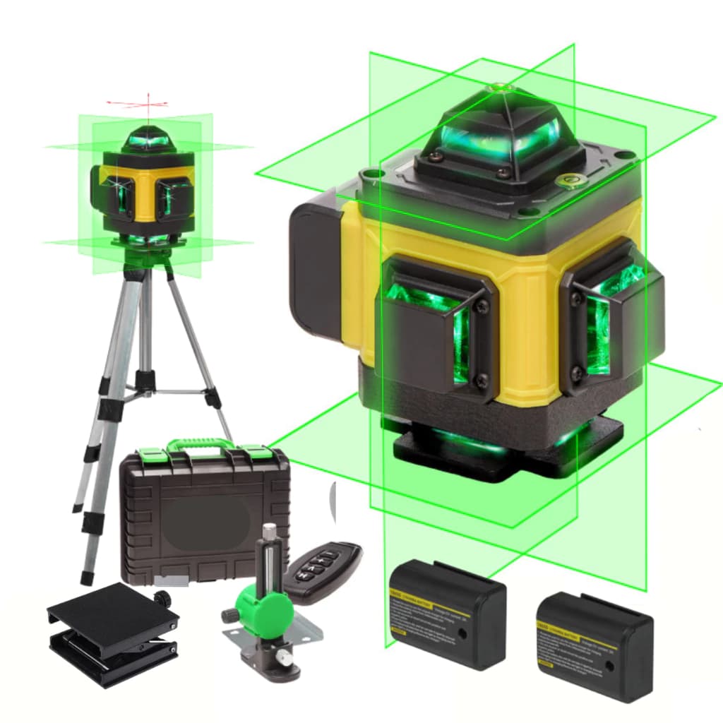 Nível a Laser 3D 16 Linhas Verde 360° Profissional Autonivelante + 2 Baterias 2400mAh + Controle